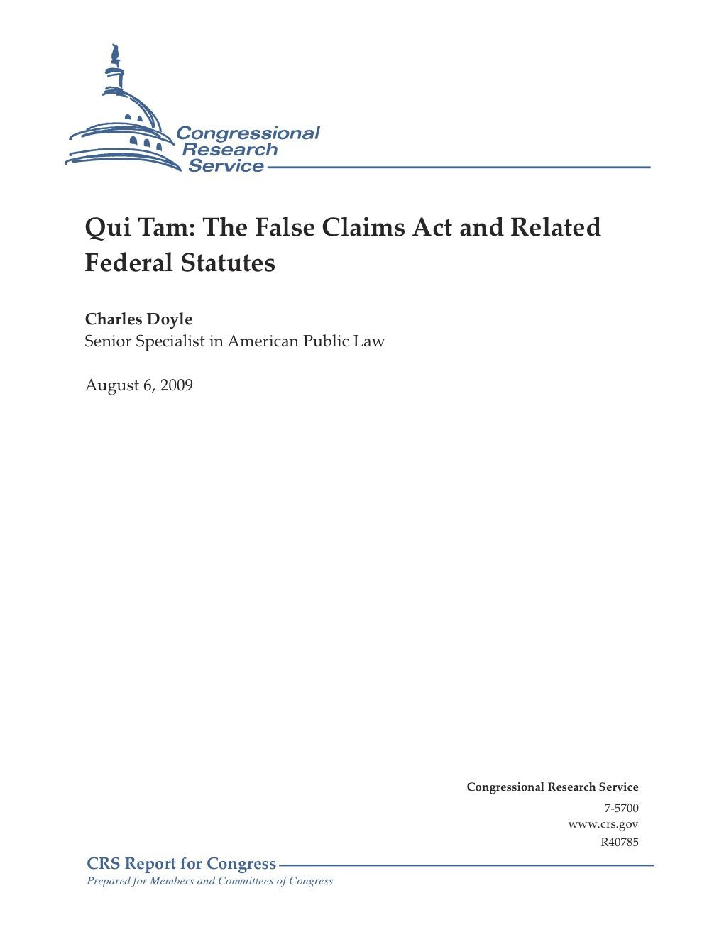 Qui Tam: The False Claims Act and Related Federal Statutes