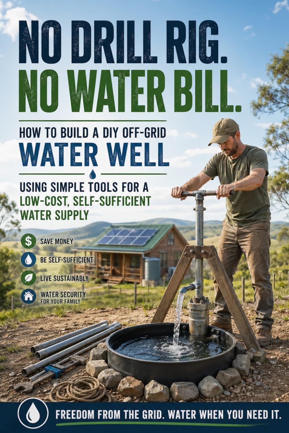 No Drill Rig. No Water Bill.: How to Build a DIY Off-Grid Water Well Using Simple Tools for a Low-Cost, Self-Sufficient Water Supply