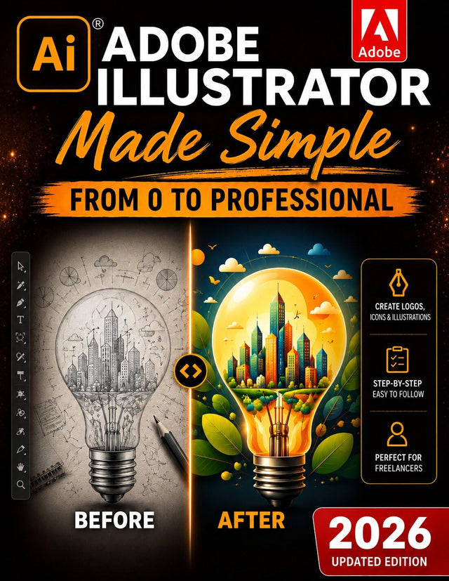 Adobe Illustrator Made Simple: From 0 to Professional | A Step-by-Step Guide to Creating Logos, Icons, Illustrations, and Web Graphics for Social Media, Branding, and Freelancing