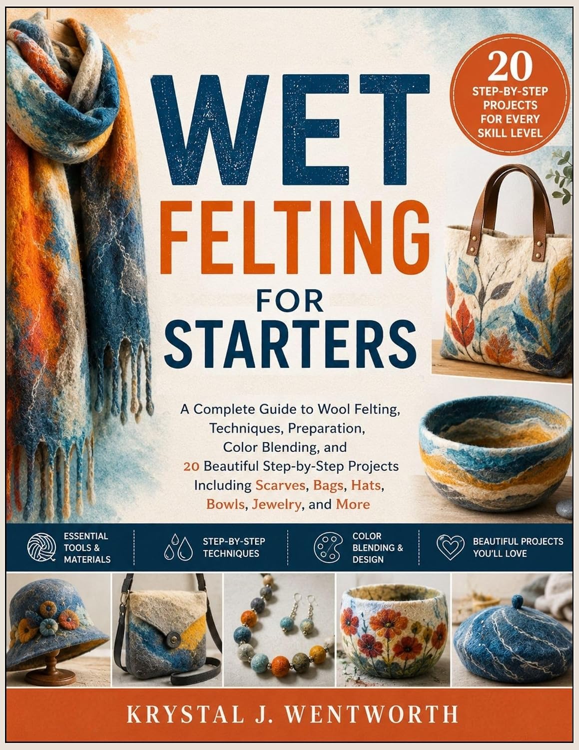 WET FELTING FOR STARTERS: A Complete Guide to Wool Felting, Techniques, Preparation, Color Blending, and 20 Beautiful Step-by-Step Projects Including Scarves, Bags, Hats, Bowls, Jewelry, and More