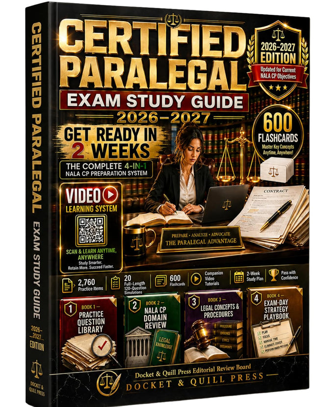 Certified Paralegal Exam Study Guide 2026-2027: Get Ready in 2 Weeks with a Complete 4-in-1 NALA CP Preparation System, 2,760 Exam Practice Items, 20 ... ... Simulations, 20 Videos, 600 Flashcards
