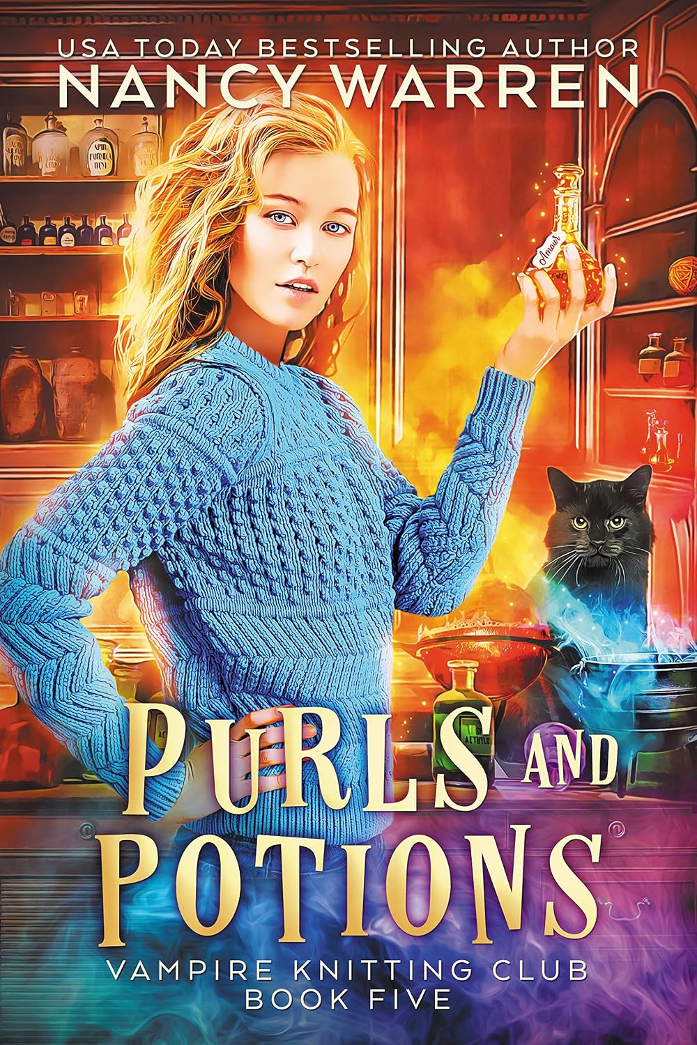 Purls and Potions: A paranormal cozy mystery (Vampire Knitting Club Book 5)